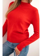 Dámsky mäkký pletený sveter s polodrážkou červenej farby