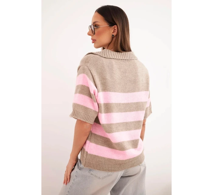Svetr dámský pruhovaný s límečkem a krátkým rukávem fango