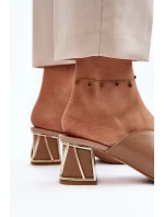 Eleganckie Klapki Damskie Na Obcasie Laura Messi 2771 Beżowe