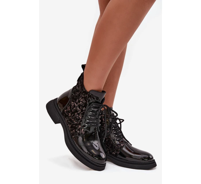 Lakierowane Botki Damskie Ocieplane D&A CR52-613 Czarne