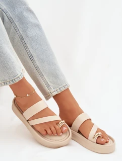 Dámské textilní pantofle s pásky a zlatým detailem světle béžové Farielle