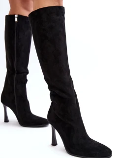 Dámske zateplené čižmy na vysokom podpätku čierne Isot