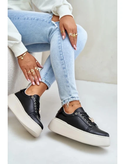 Dámske kožené tenisky na platforme s brošňou Vinceza Black