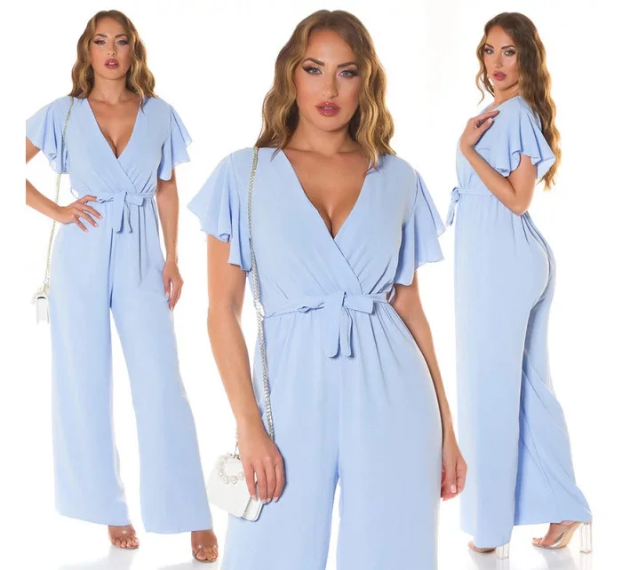 Dámsky overal so širokými nohavicami a opaskom na zaväzovanie 0000OV07814 White - Koucla