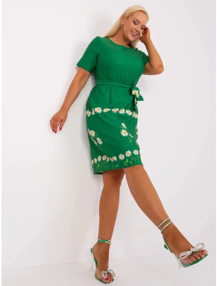 Dámské šaty plus size LK SK model 20965288 Zelená s potiskem - FPrice Dámské šaty plus size LK SK model 20965288 Zelená s potiskem - FPrice