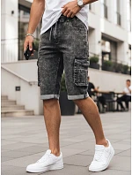 Pánske džínsové cargo šortky s lemom čierne FashionStreet SX2618 Pánske džínsové cargo šortky s lemom čierne FashionStreet SX2618