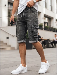 Pánske džínsové cargo šortky s lemom čierne FashionStreet SX2618