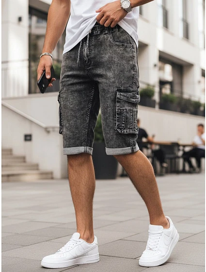 Pánske džínsové cargo šortky s lemom čierne FashionStreet SX2618 Pánske džínsové cargo šortky s lemom čierne FashionStreet SX2618