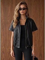 Dámska kožená bunda s krátkymi rukávmi, čierna, FashionStreet TY6063