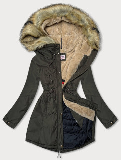 Teplá dámska zimná bunda parka v khaki farbe (W165)