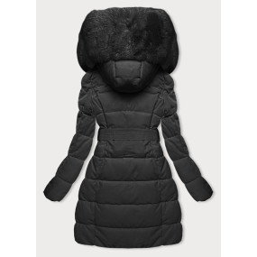 Čierna dámska zimná bunda s kožušinou (2M-008)