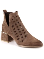 Semišové čižmy na podpätku Potocki W WOL213B hnedé