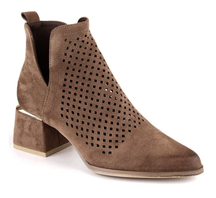 Semišové čižmy na podpätku Potocki W WOL213B hnedé