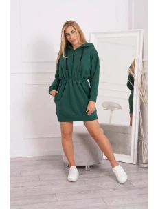 Zateplené šaty s kapucňou tmavo zelené