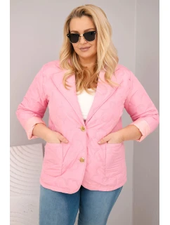 Dámske Plus veľkosť prešívaná kvetinová bunda s golierom a vreckami Bright Pink