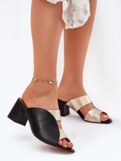 Skórzane Klapki Damskie Na Słupku Maciejka 06943-25 Czarno-Złote