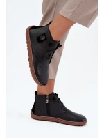 Skórzane Półbuty Barefoot Damskie Z Ozdobnym Detalem Zazoo 30072 Czarne