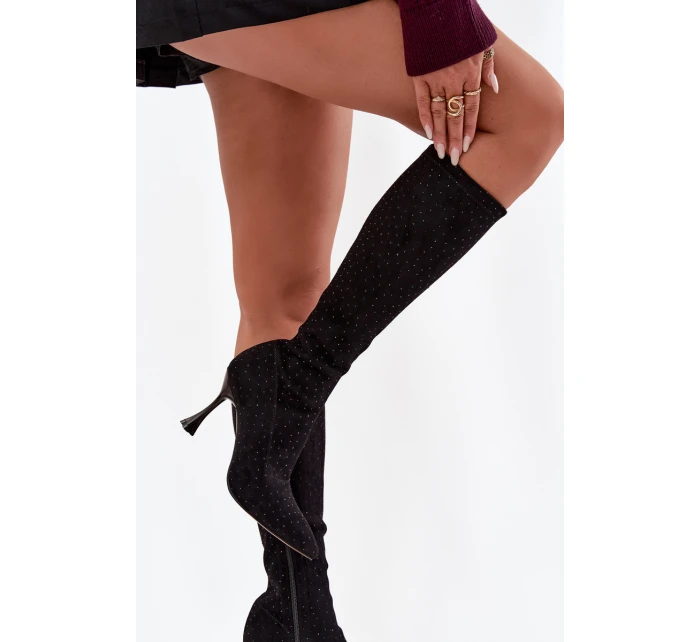 Kozaki Damskie Na Szpilce Ze Zdobieniem D&A JC52-883 Czarne