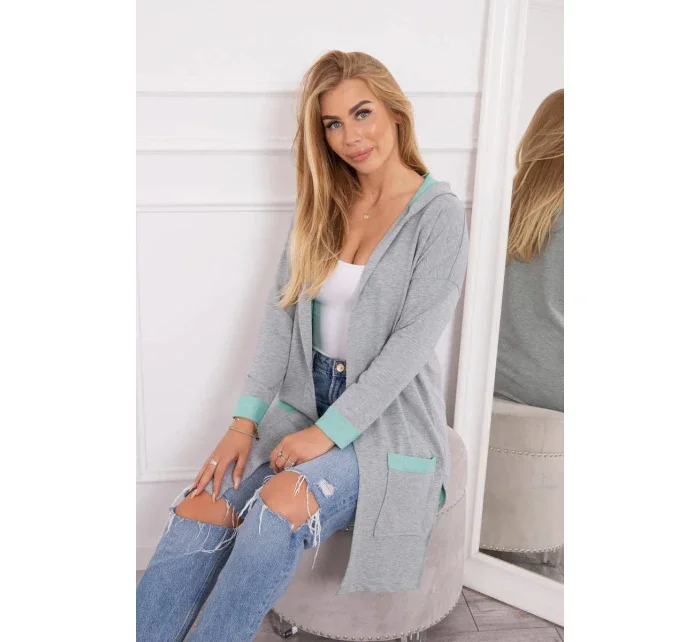 Dvojfarebná pláštenka s kapucňou mätová+sivá