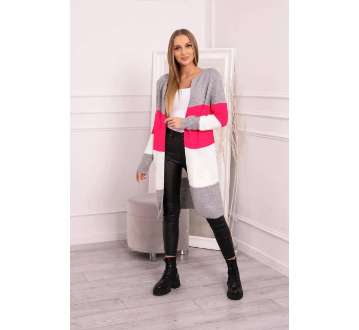 Sivý+malinový pruhovaný sveter