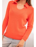Dámský svetr z baby alpaky s límcem a výstřihem do V oranžový