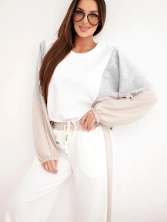 Dámsky maslový set s voľnou mikinou a širokými nohavicami béžovej farby
