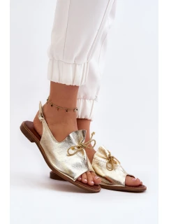 Zazoo 2898 Skórzane Płaskie Sandały Złote