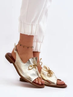 model 21646277 Kožené Ploché Sandály Zlaté - Zazoo