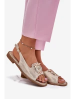 Elegantní Sandály S Dekorací Na Plochém Podpatku model 21698171 Zlaté - S.Barski