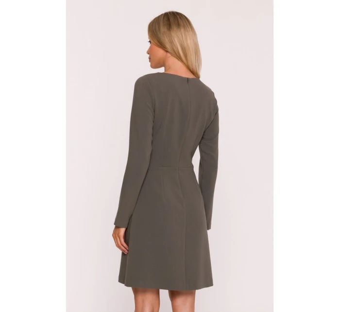 S419 Šaty s ozdobnými gombíkmi v páse - khaki