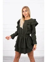 Šaty so zvislými volánmi khaki