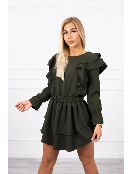 Šaty so zvislými volánmi khaki