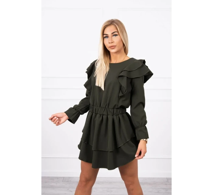 Šaty so zvislými volánmi khaki