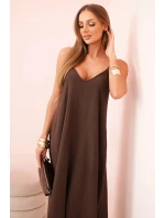 Mušelínové šaty bez ramienok hnedé
