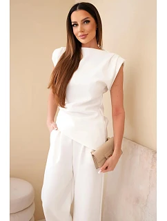 Komplet asymetrická halenka + kalhoty ecru
