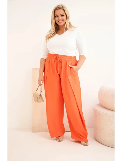 Dámské bavlněné kalhoty Plus Size s gumou v pase oranžové Dámské bavlněné kalhoty Plus Size s gumou v pase oranžové