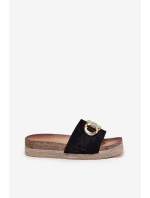 Dámské Pantofle Na Platformě S A Zlatou Dekorací Černé model 21689964 - Boto