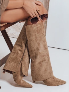 Dámske semišové čižmy so širokým zvrškom khaki FashionStreet ZY1099