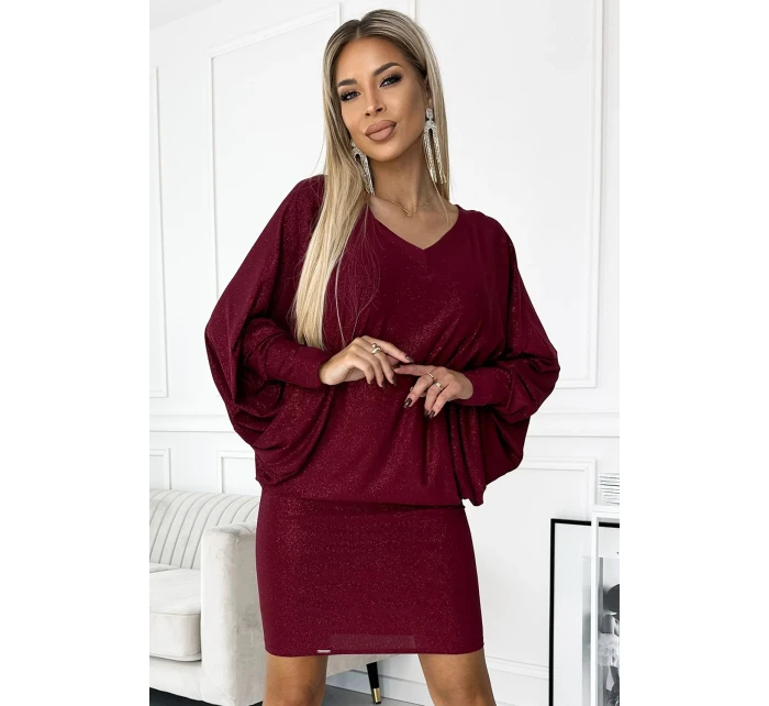 402-4 Netopierie šaty - bordové s brokátom