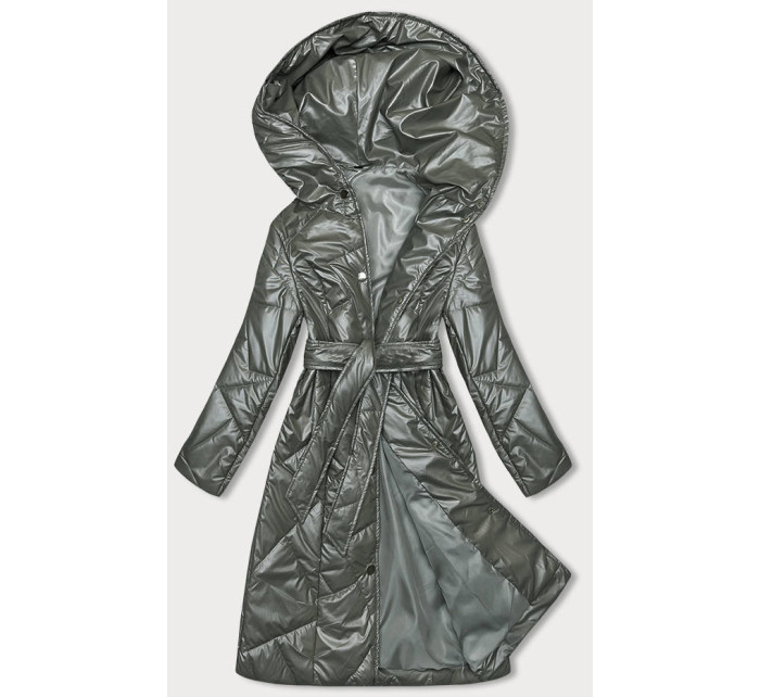 Prošívaná bunda v khaki barvě na patentky (B8179-11)