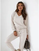 Béžová melanžová bavlnená tepláková súprava (VE59)