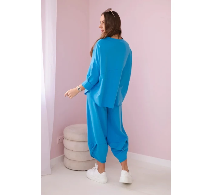 Bavlnená mikina nohavice set tyrkysová