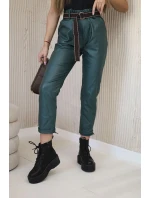 Voskované nohavice s opaskom zelené
