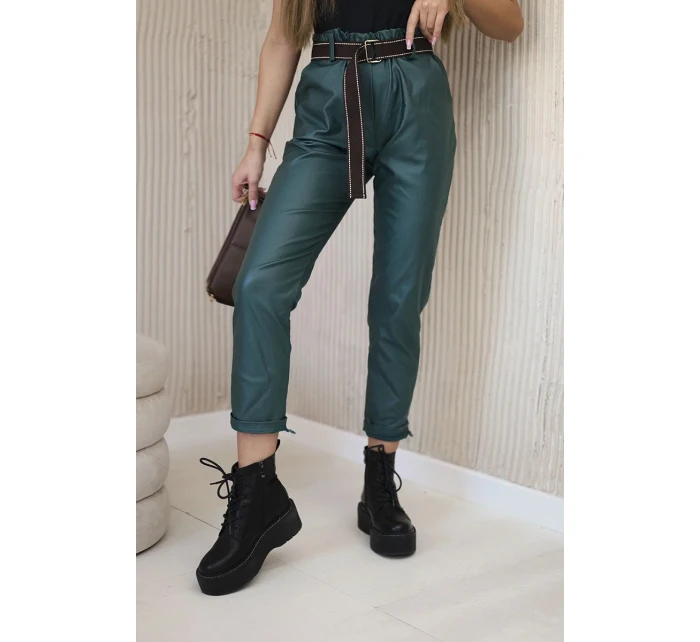 Voskované nohavice s opaskom zelené