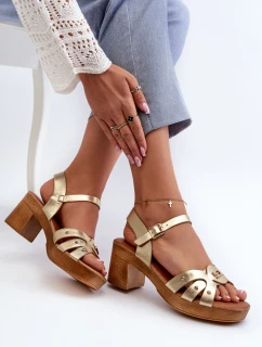 Sandały Damskie Na Obcasie Z Eko Skóry Złote Assames