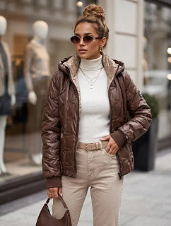 Kurtka damska przejściowa z odpinanym kapturem brązowa model 22347460 - FashionStreet