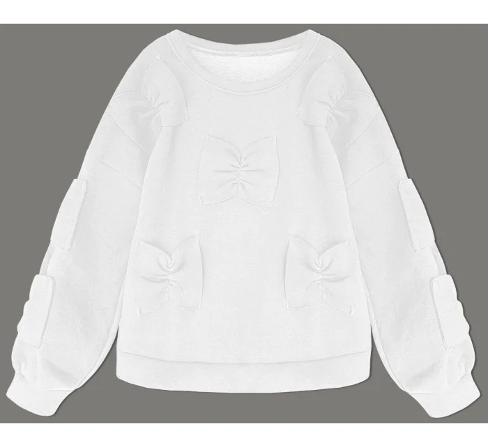 Teplá biela dámska mikina s mašľami (23999)