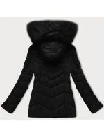 Černá prošívaná bunda pro přechodné období s kožešinou u kapuce model 21248217 - S'WEST
