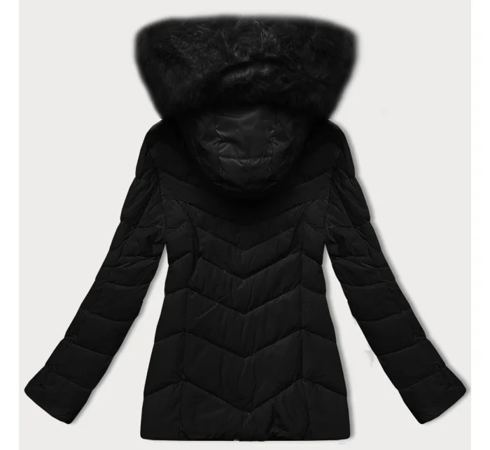Černá prošívaná bunda pro přechodné období s kožešinou u kapuce model 21248217 - S'WEST