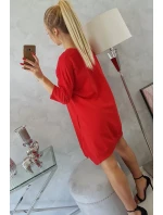 Šaty s potlačou a rozšírenou spodnou časťou červené